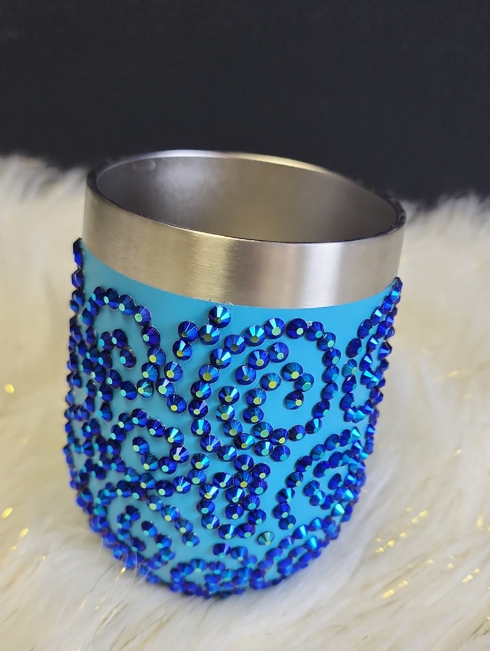 Blue Jeweled Decorative Wine glass Zak! stainless steel 11.5 ounces handmade I3